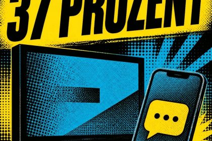 Tabloid-Illustration mit Fernseher und Smartphone, Überschrift 37 PROZENT.